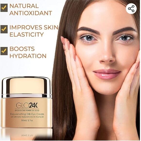 ANTI AGING EYE CREAM GLO24K REJUVENATING CREAM MINIMIZES WRINKLES & FINE LINES - Picture 5 of 6